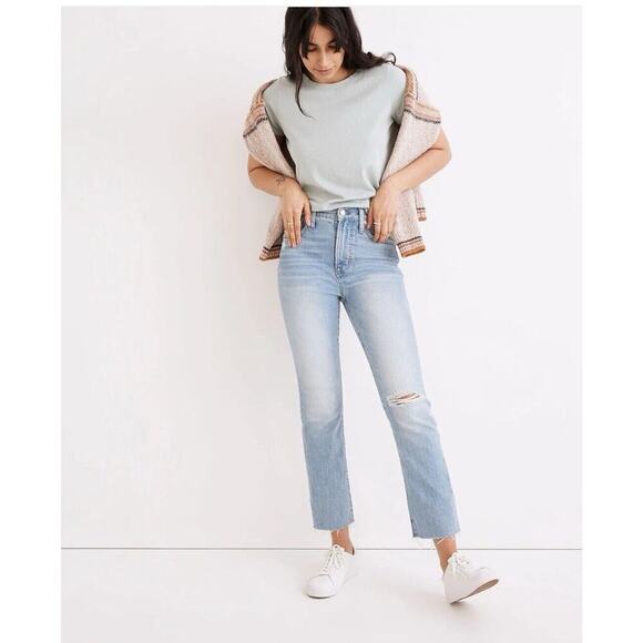 Madewell The Petite Perfect Vintage Jean in Coney Wash Destroyed Raw Hem 26P New